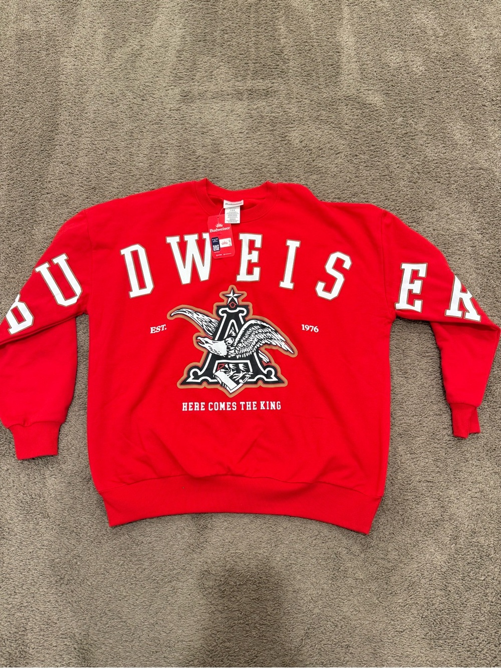 Budweiser Red Crewneck Sweatshirt with Center Eagle Logo